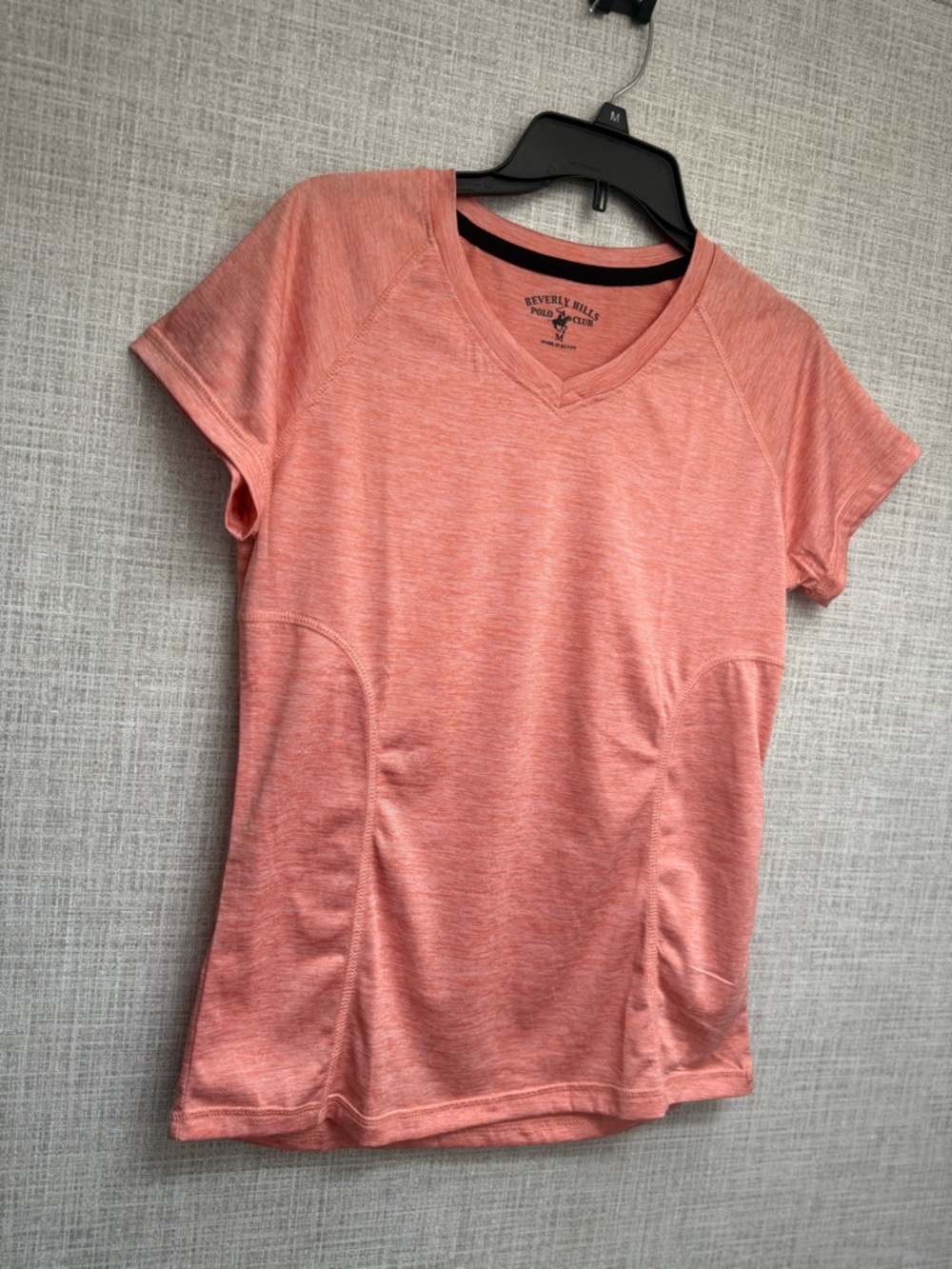 Beverly Hills Polo Club Women's Heather Coral V-Neck Short Sleeve Tee - Picture 3 of 5
